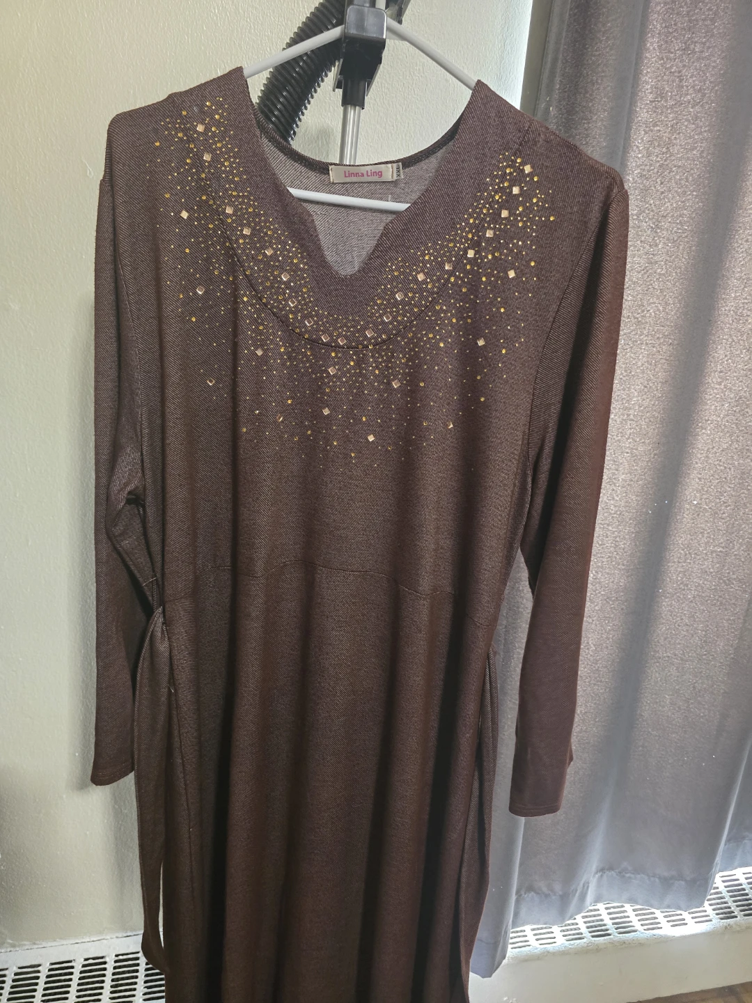 Linna Ling Brown Dress or abaya with Rhinestones - photo 2