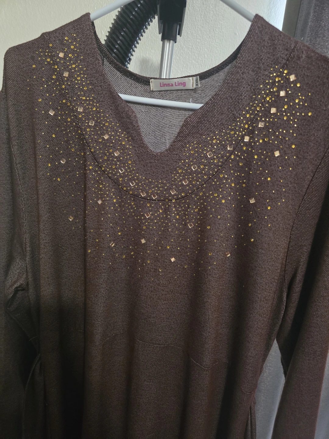 Linna Ling Brown Dress or abaya with Rhinestones - photo 3