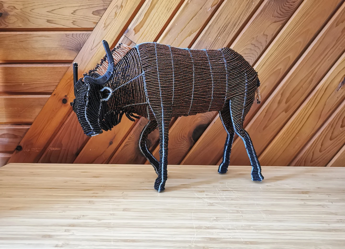 African Beaded Wildebeest Sculpture – Handmade Safari Decor