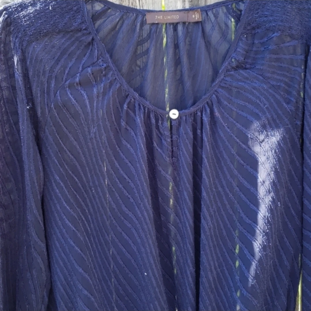 The Limited Navy Blue Sheer Striped Blouse Size S - photo 2