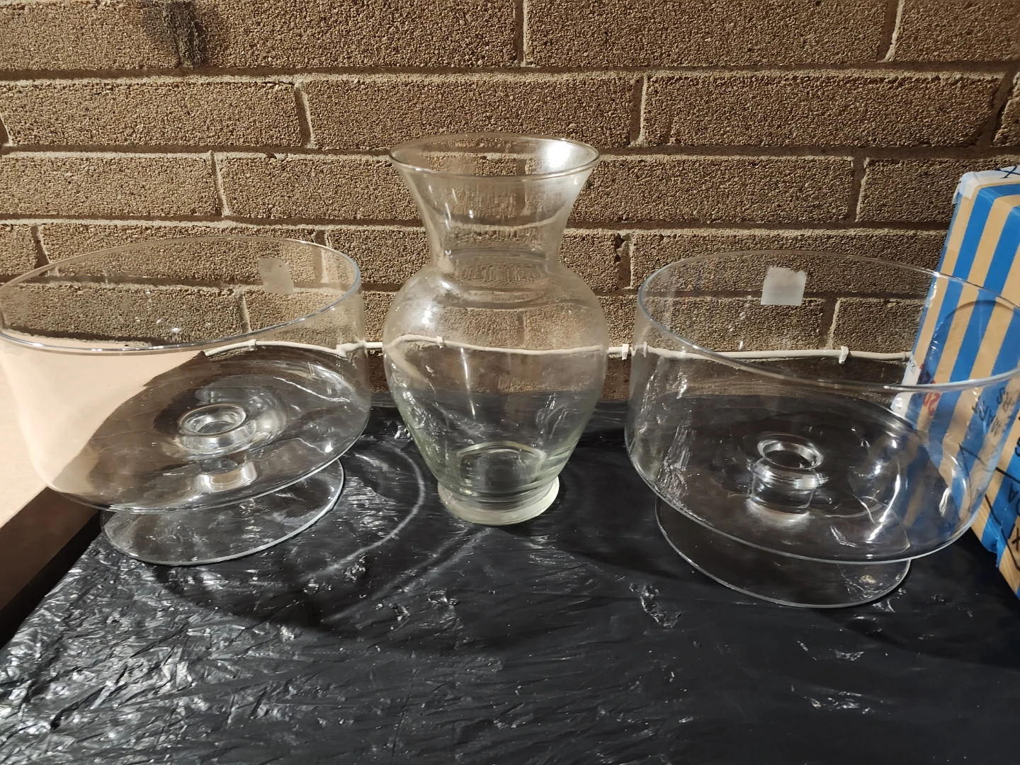 Large Clear Glass Vase and 2 Pedestal Bowls - photo 2