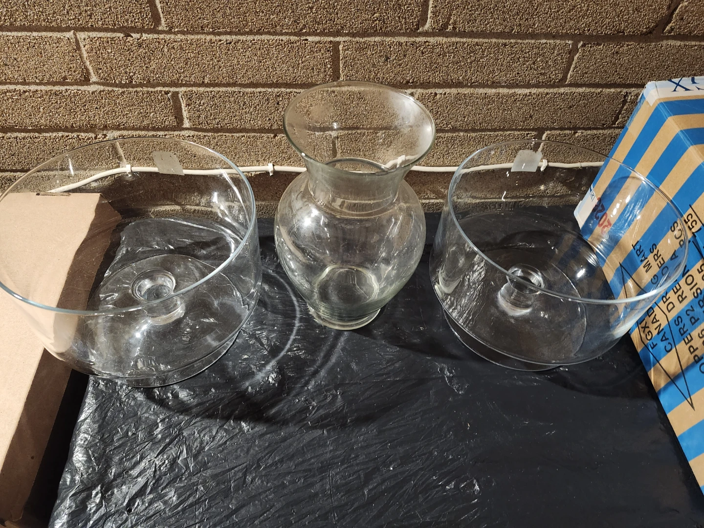 Large Clear Glass Vase and 2 Pedestal Bowls - photo 4