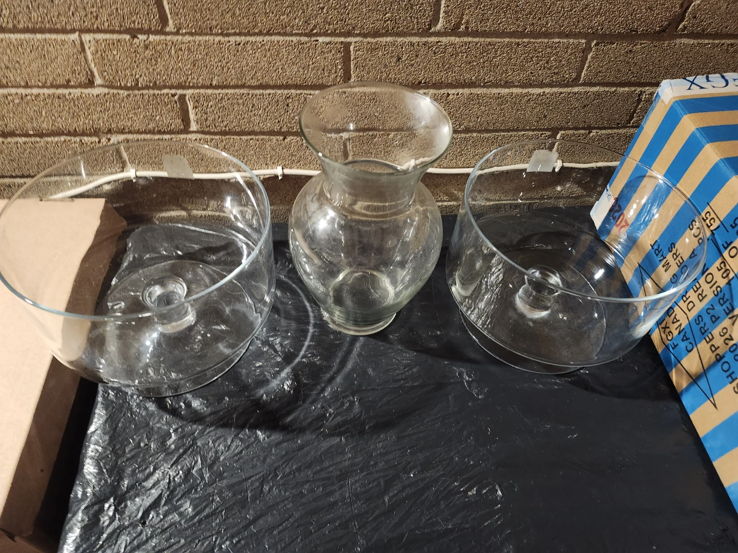 Large Clear Glass Vase and 2 Pedestal Bowls - photo 5