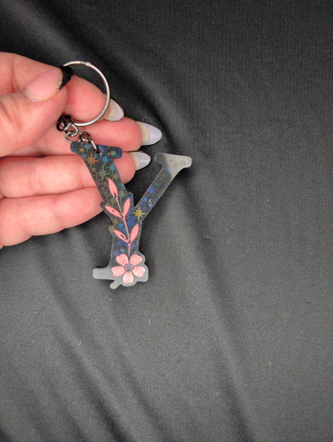 Letter Y Keychain with Floral Design - photo 2