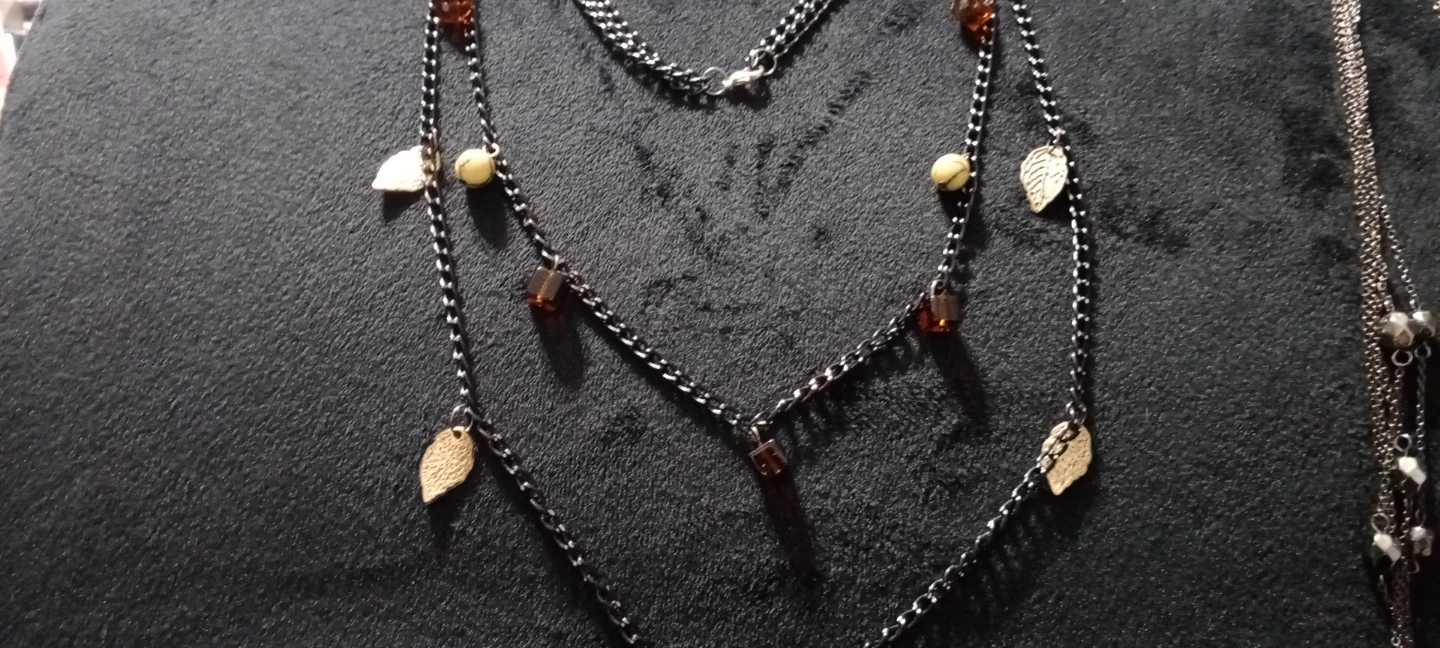 Vintage 🔥 Layered Beaded Leaf Charm Necklace