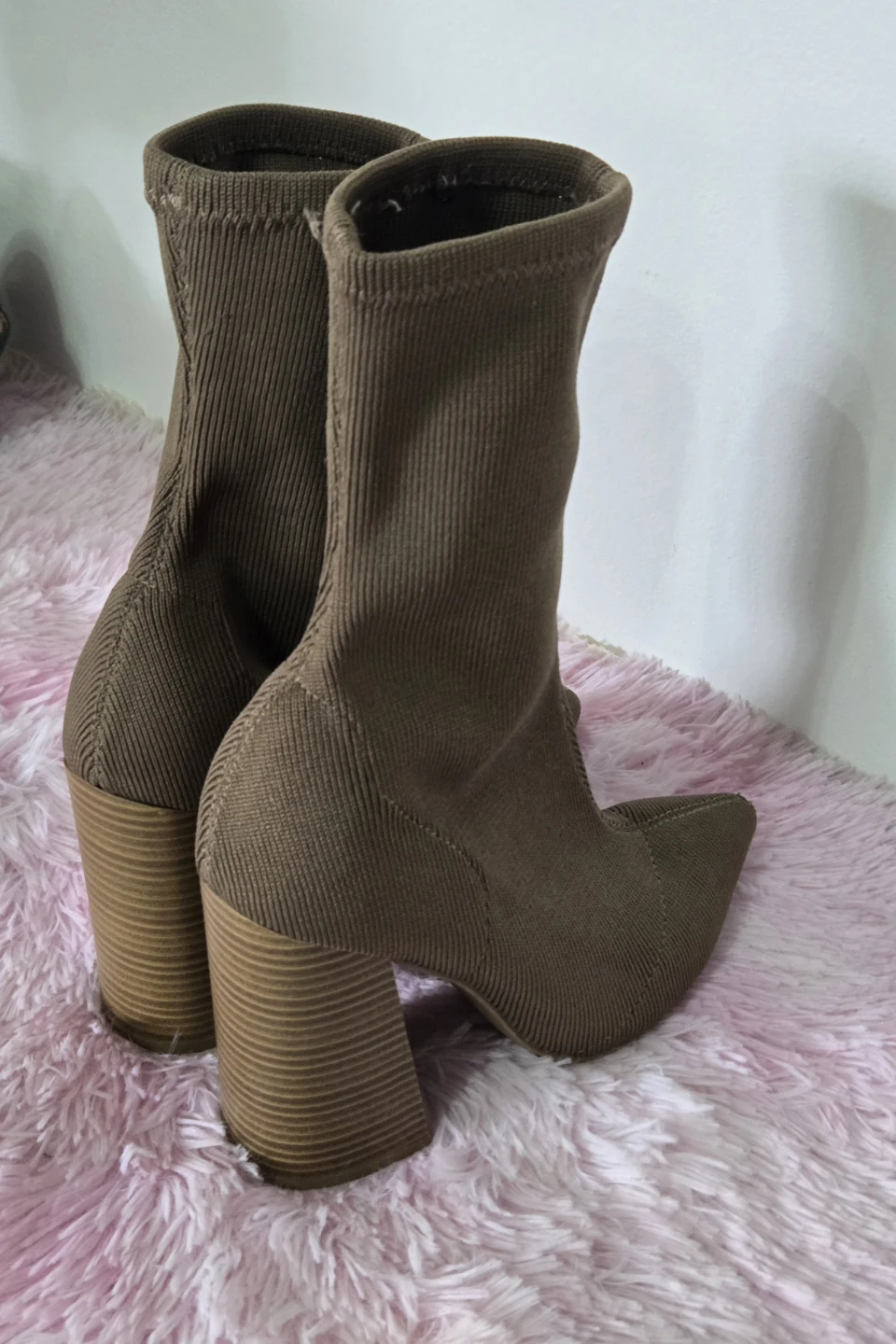 Brown Sock Ankle Boots with Chunky Heel - photo 2