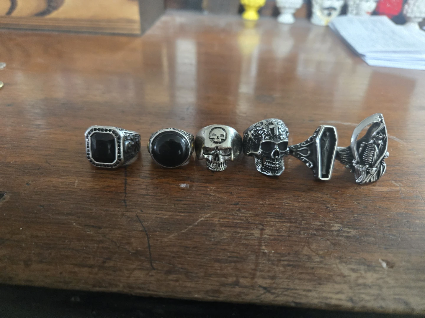 Set of 6 men's skull rings stainless steel
