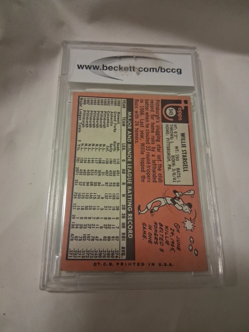 1969 Topps Willie Stargell #545 Baseball Card - Graded 8 - photo 4