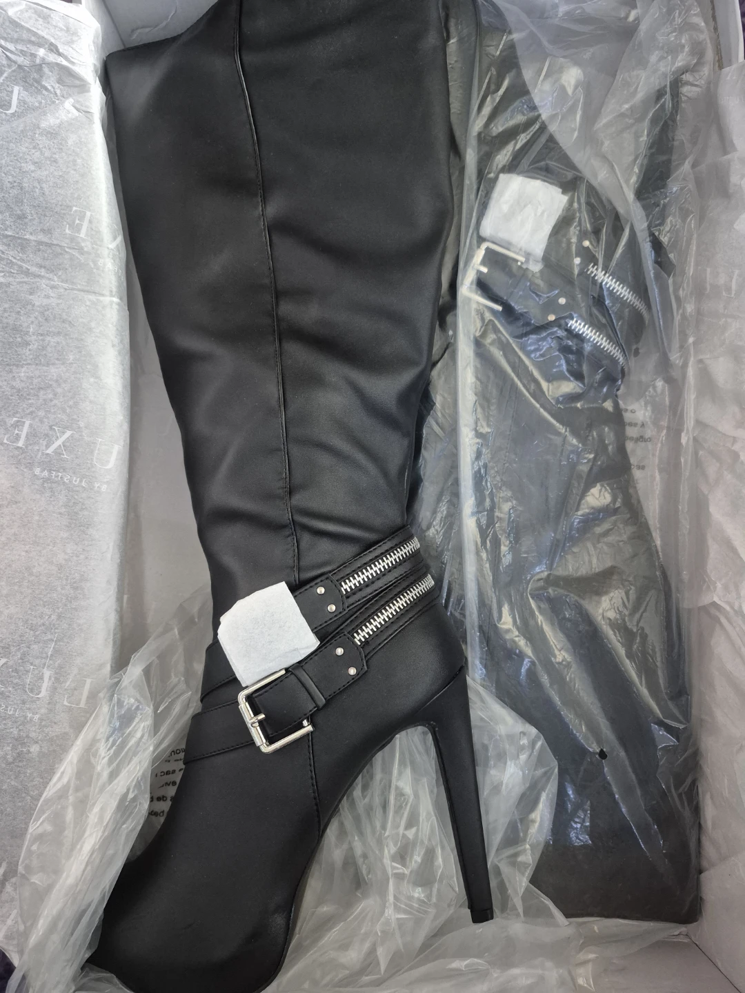 Ariane Black Faux Leather High Heel Boots Size 10W
