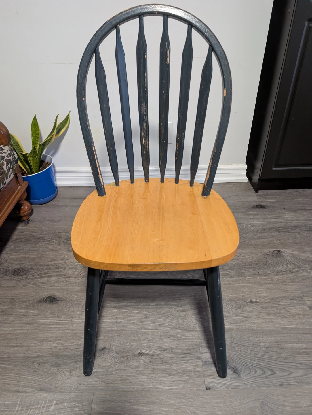 Wooden Dining Chairs with Dark Blue Backs - Set of 4 - photo 2