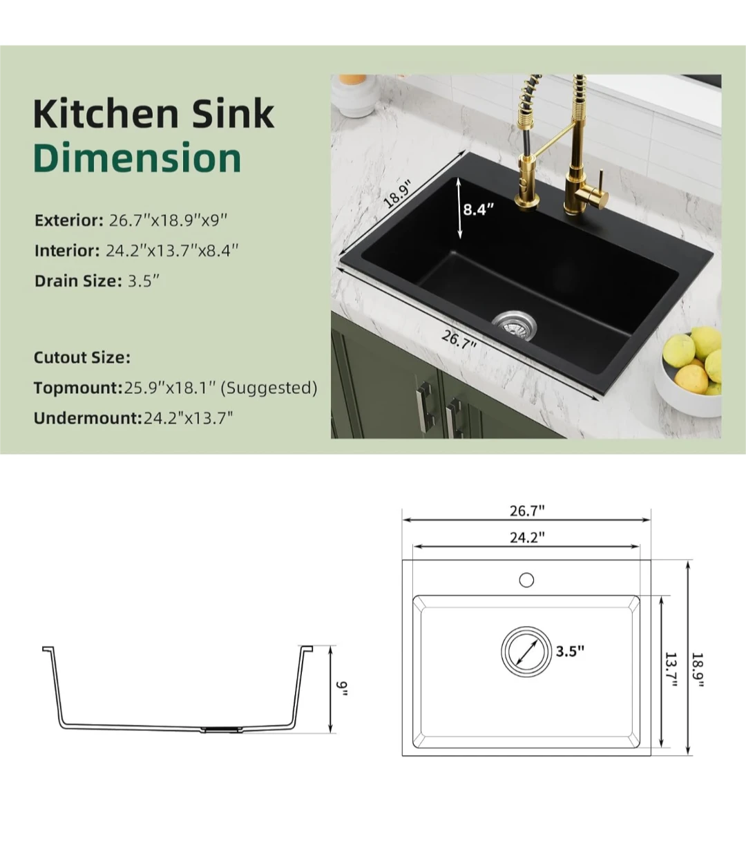 Davivy Granite Composite Kitchen Sink - Black - photo 3