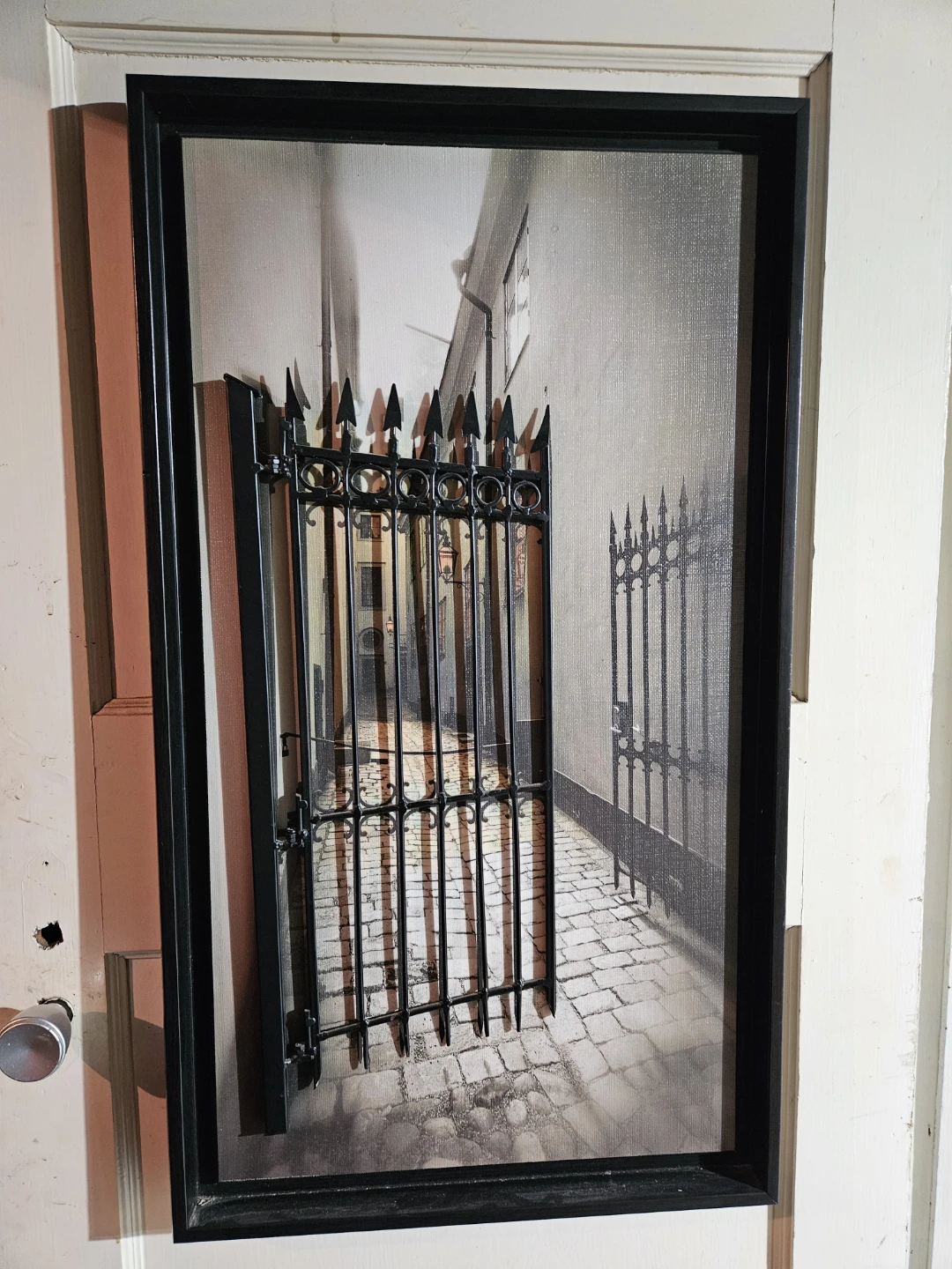 Framed Canvas Art Print - Cobblestone Alley Gate
