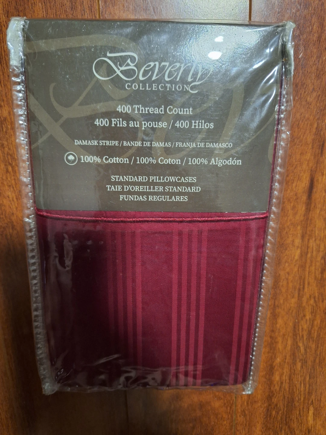 Beverly Collection Standard Pillowcases - Burgundy Damask Stripe