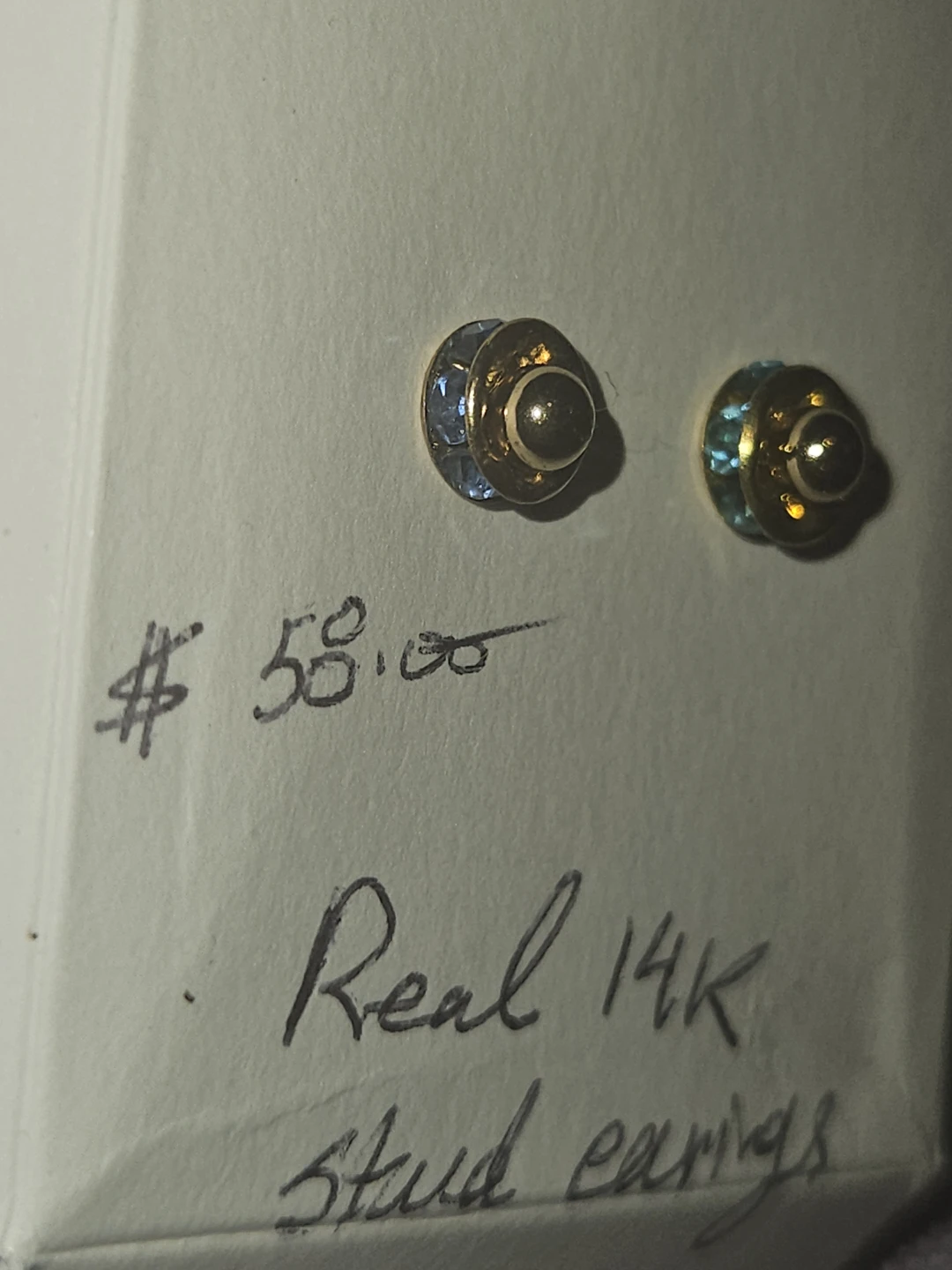 Real 14K Stud Earrings with Blue Accent Stones