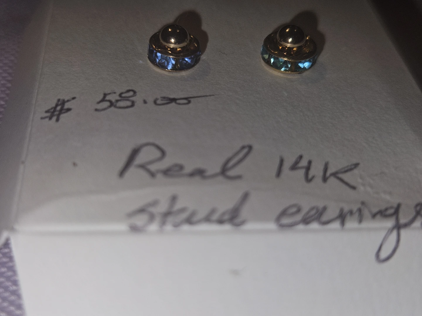 Real 14K Stud Earrings with Blue Accent Stones - photo 2