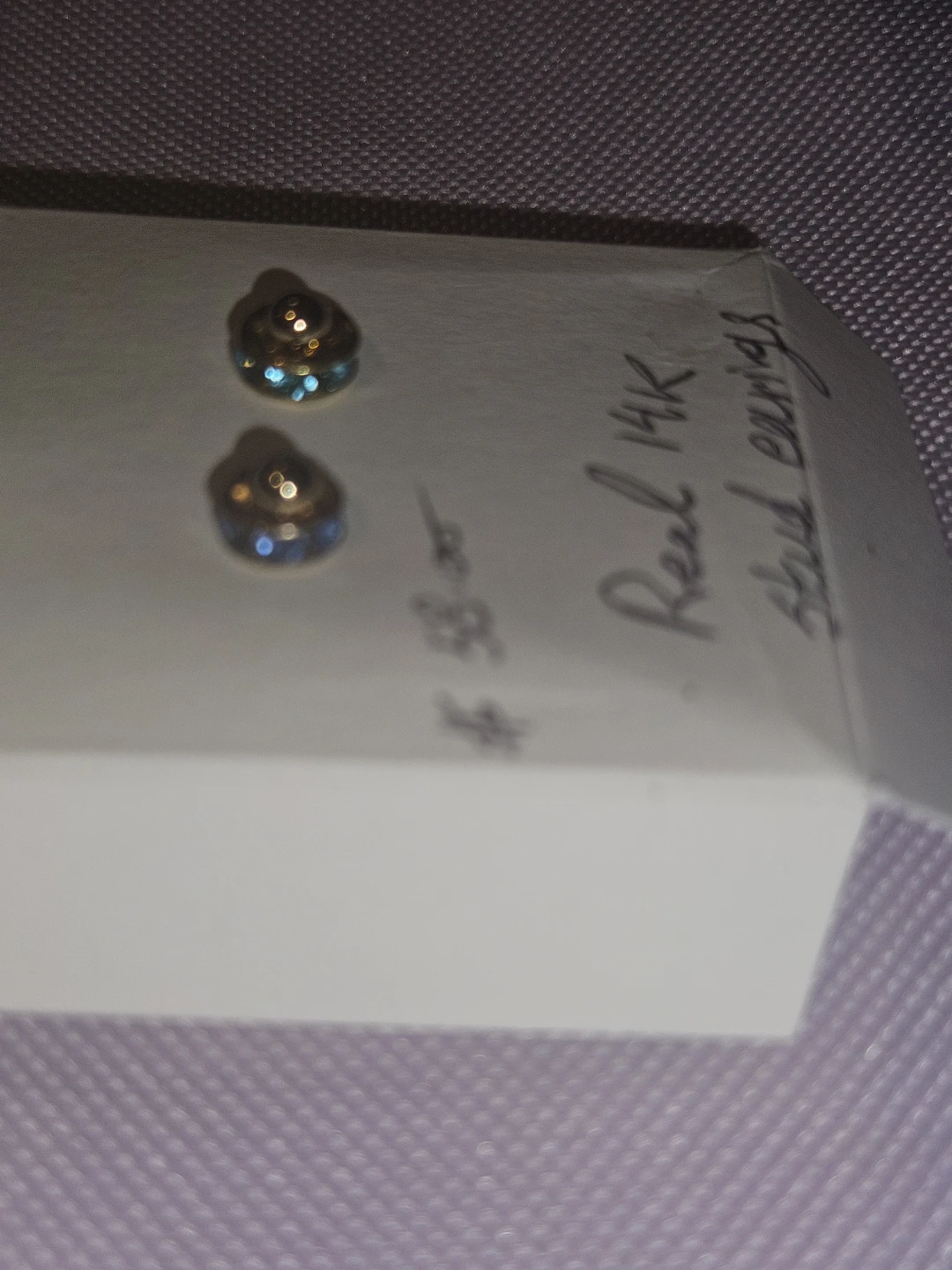 Real 14K Stud Earrings with Blue Accent Stones - photo 3