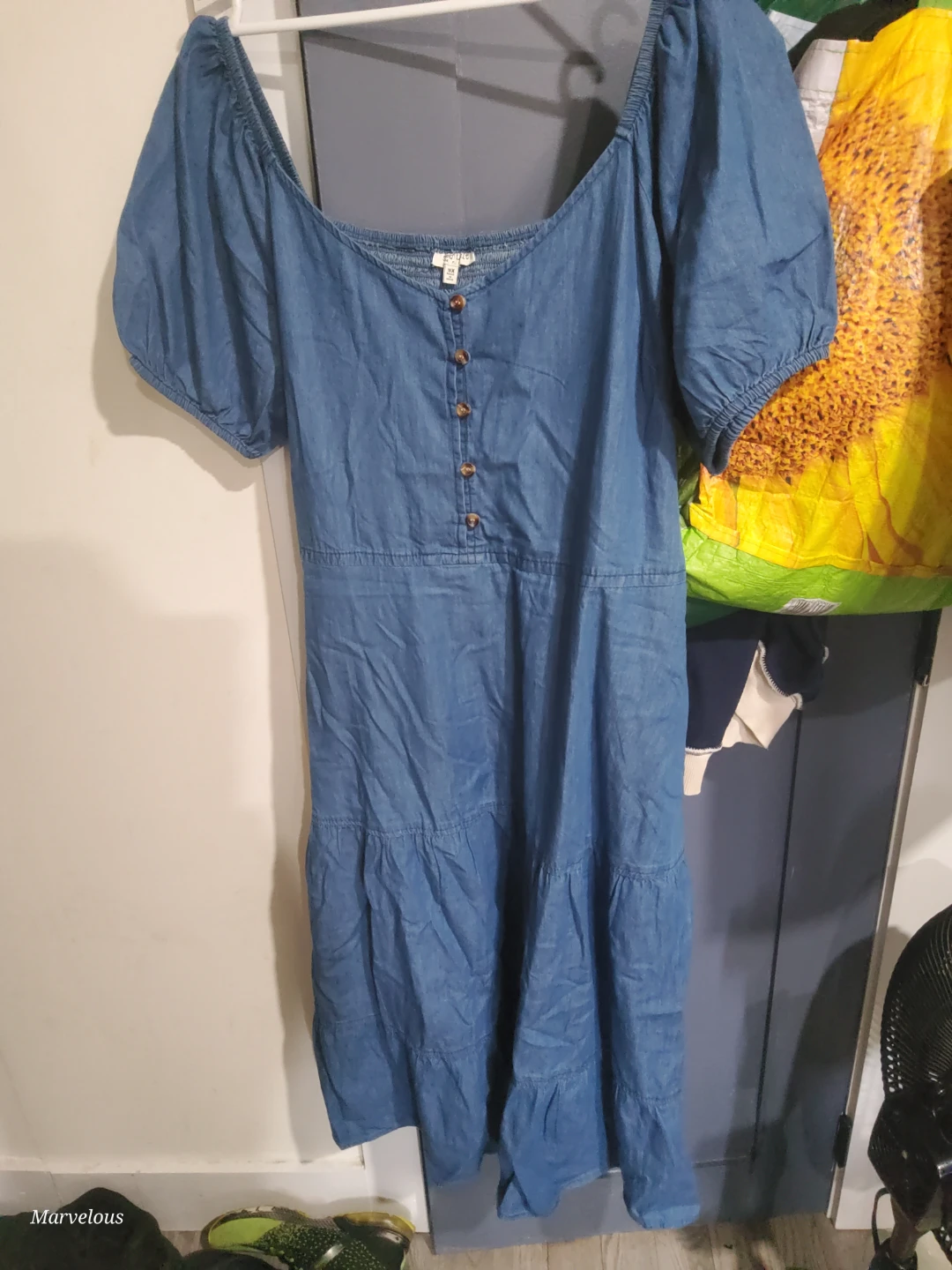 Blue Puff Sleeve Button-Up Dress - photo 2