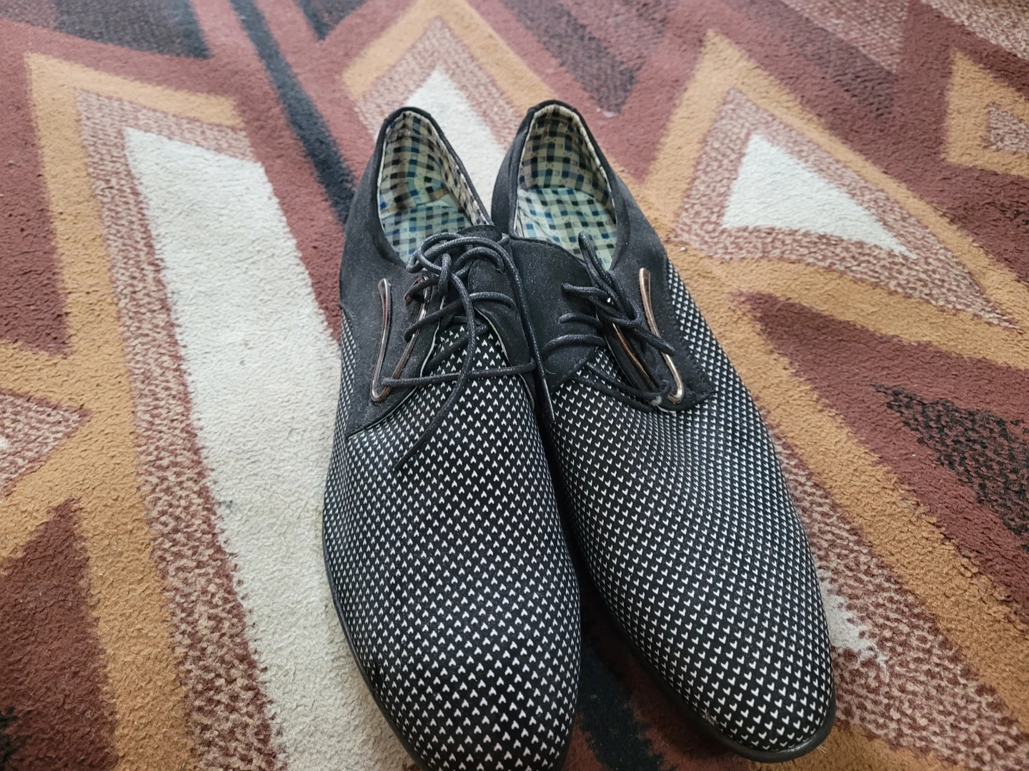 Men's Black Patterned Dress Shoes Size 46
