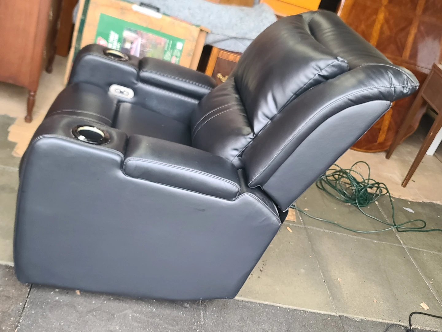 Black Leather Recliner with Cup Holders - photo 2