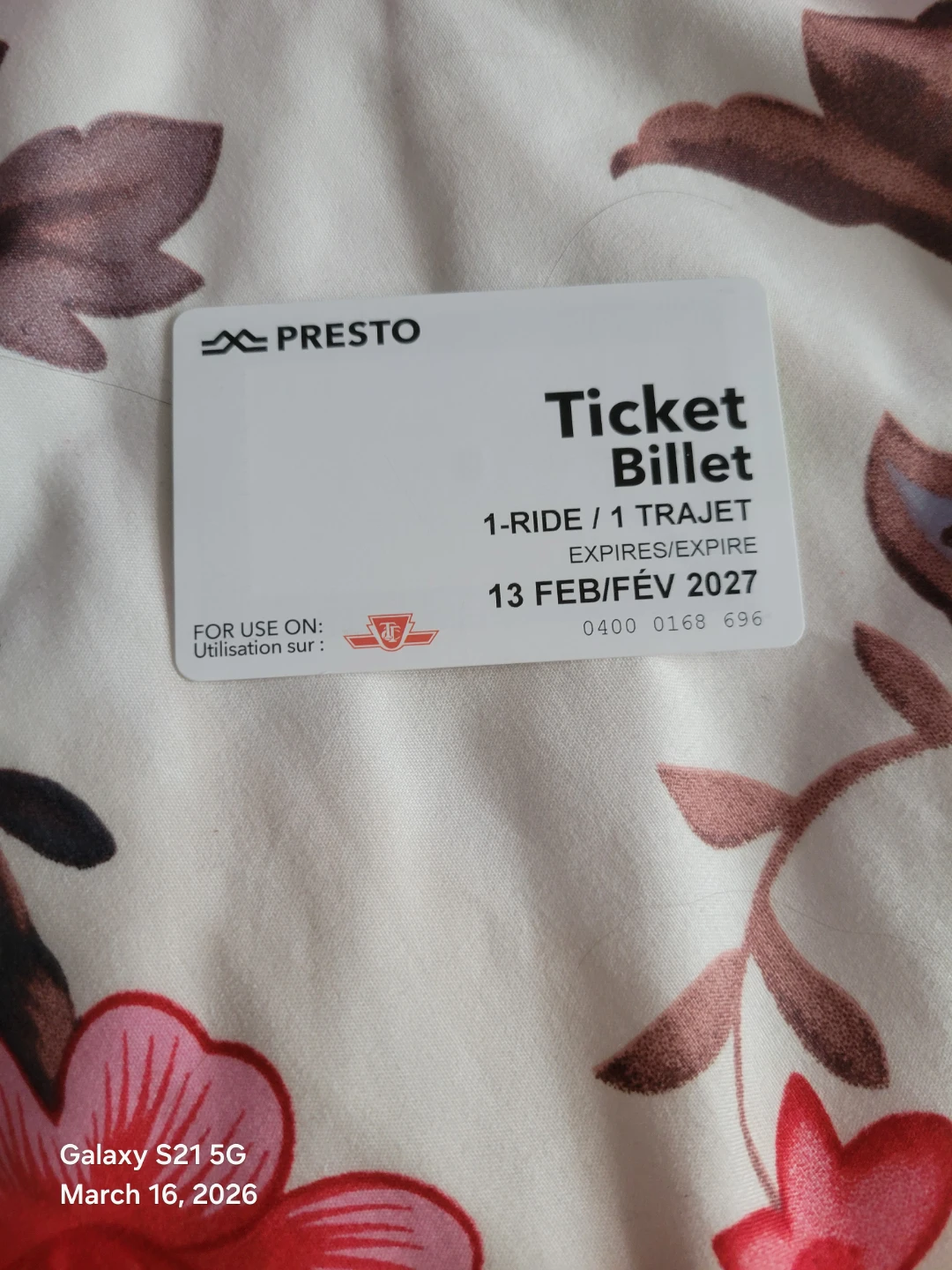 Presto Ticket Billet 1-Ride