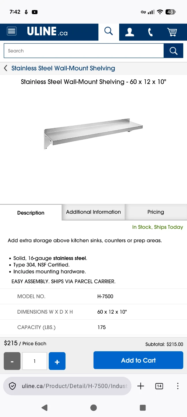 Regency food grade 304 Stainless Steel Wall Mount Shelving - photo 3
