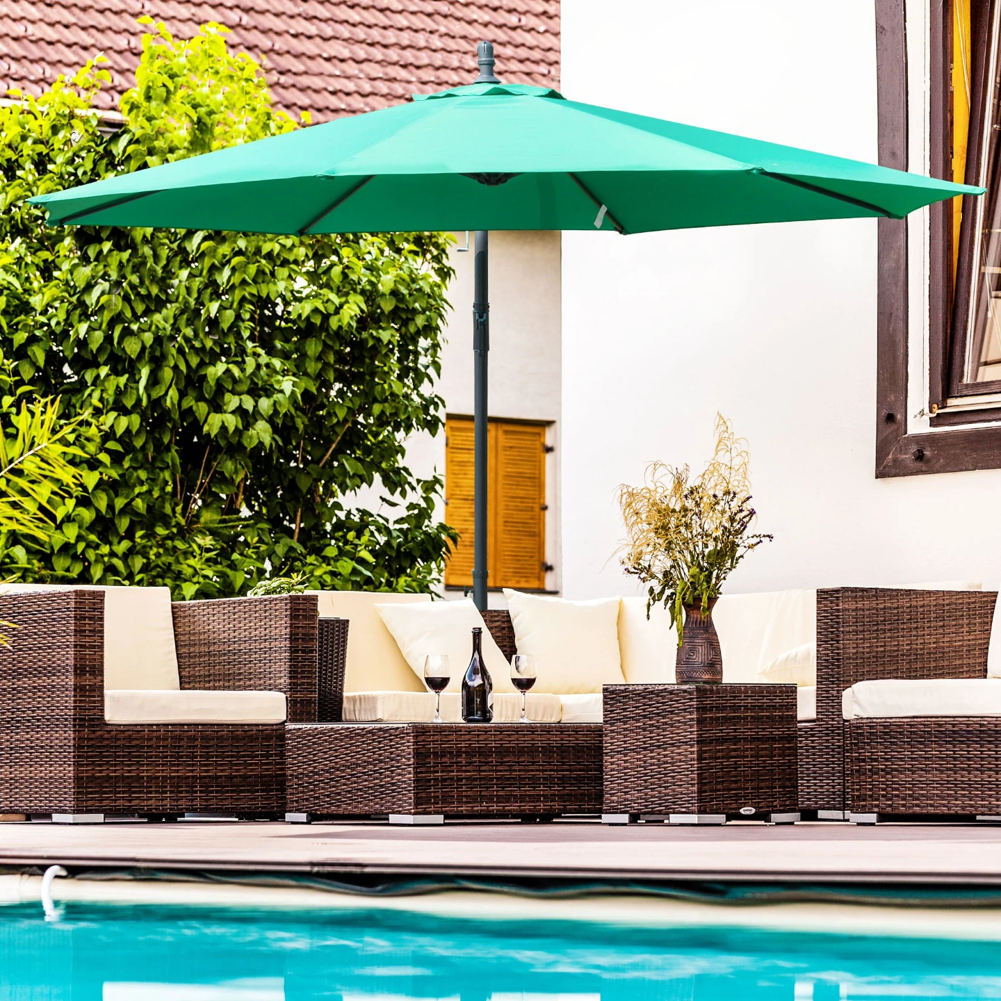 10' Offset Cantilever Patio Umbrella with Base & Crank, Green - photo 3