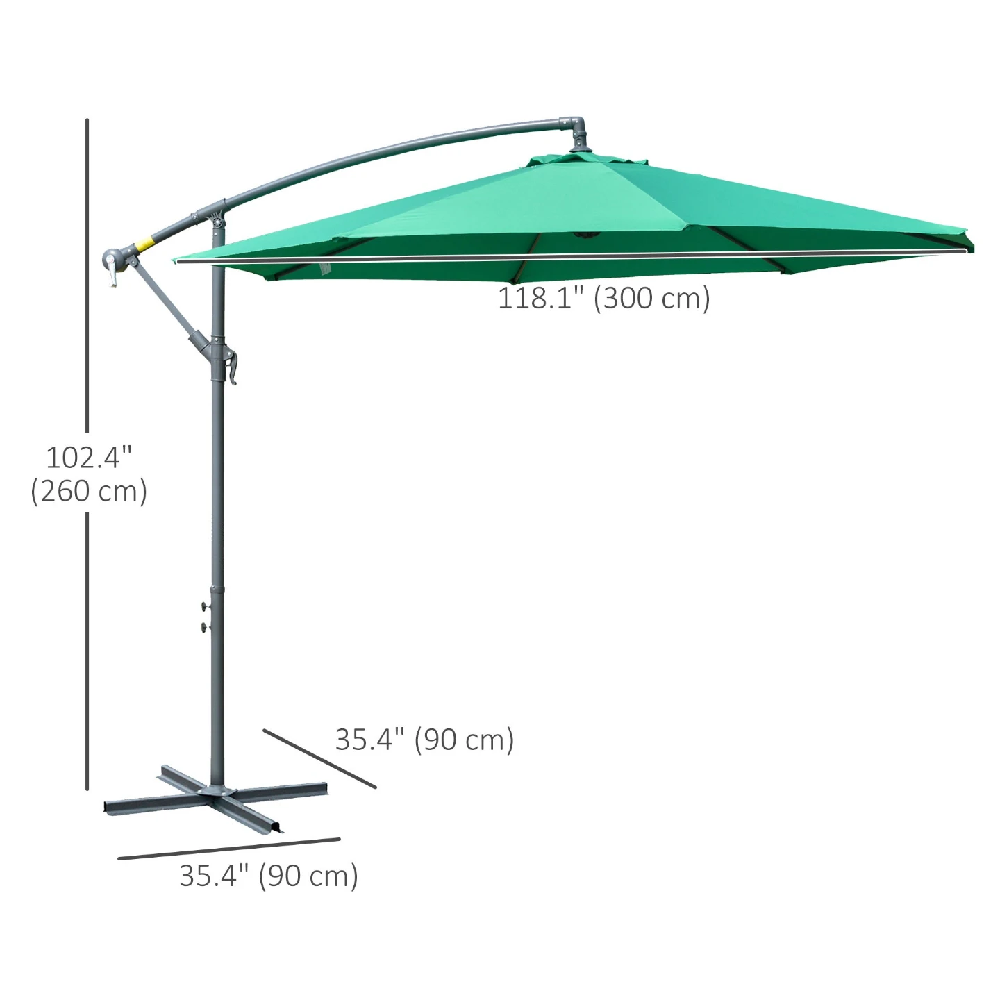 10' Offset Cantilever Patio Umbrella with Base & Crank, Green - photo 4