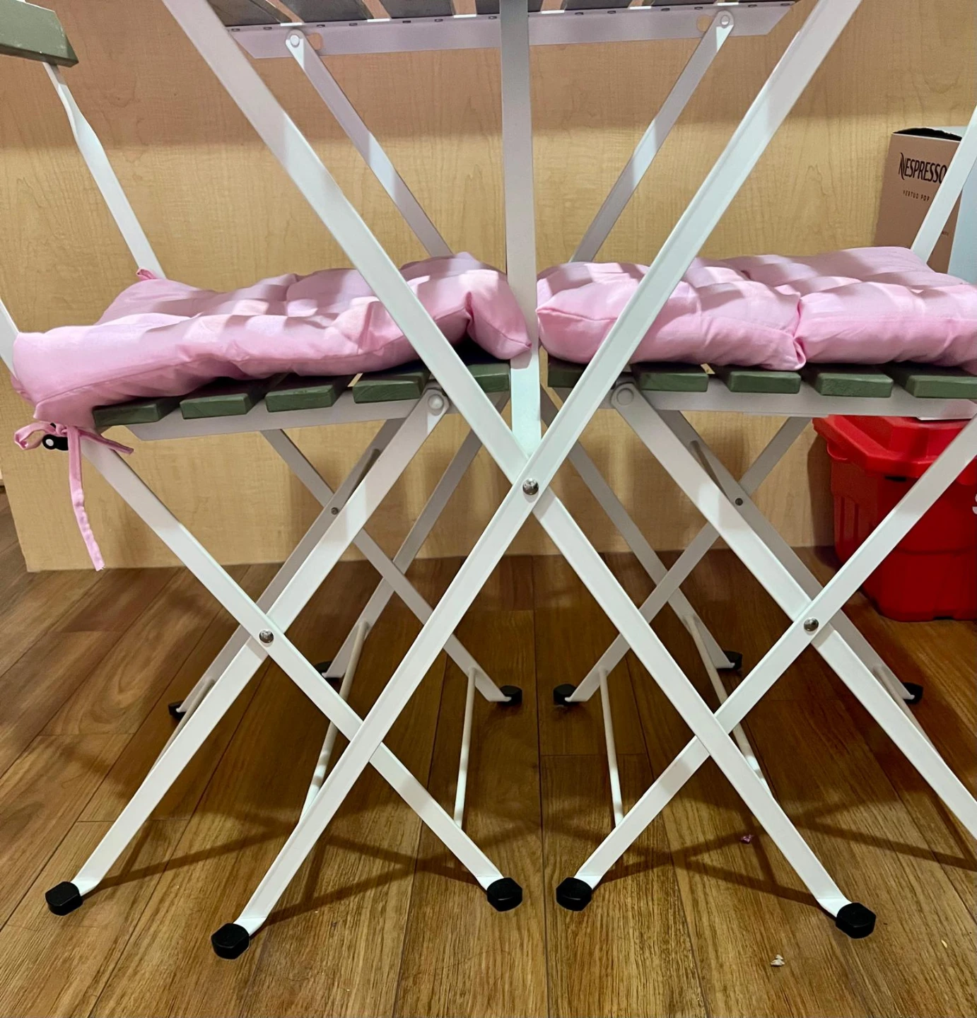 Folding Bistro Table and Chairs Set with Pink Cushions - photo 3