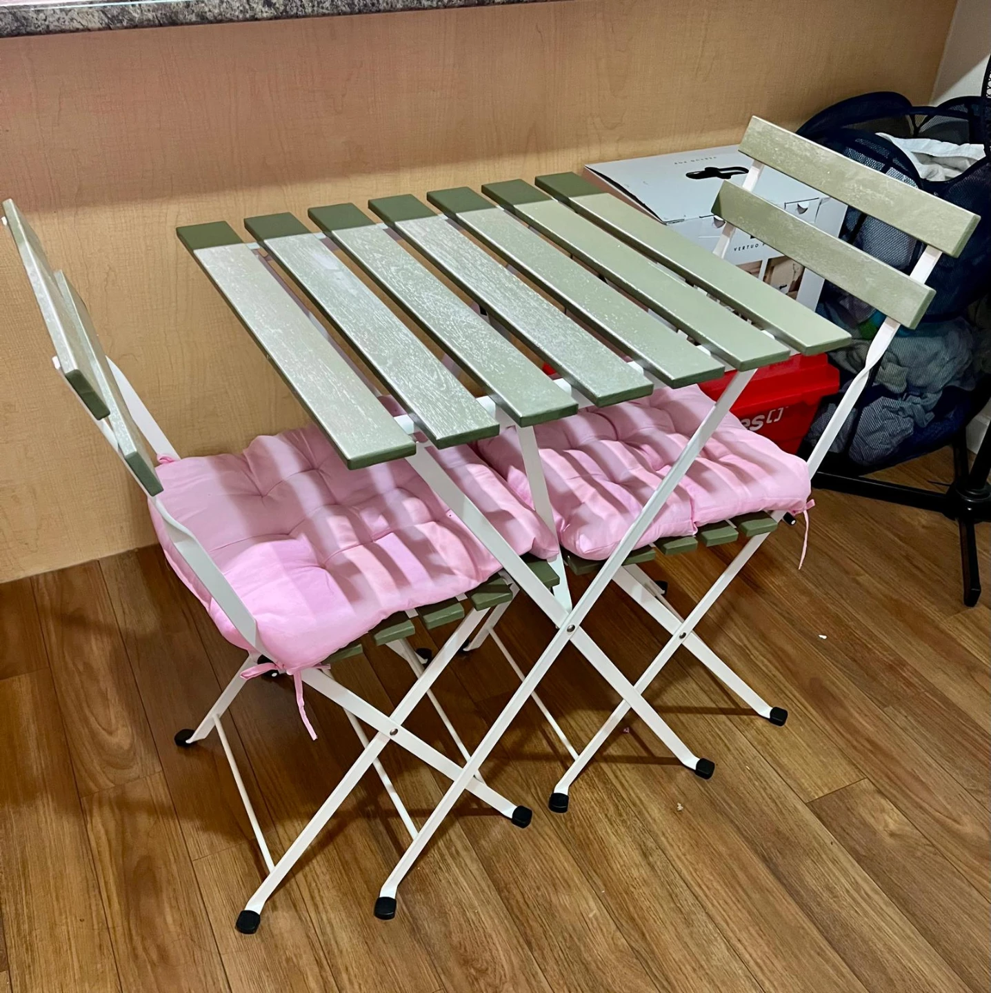 Folding Bistro Table and Chairs Set with Pink Cushions - photo 4