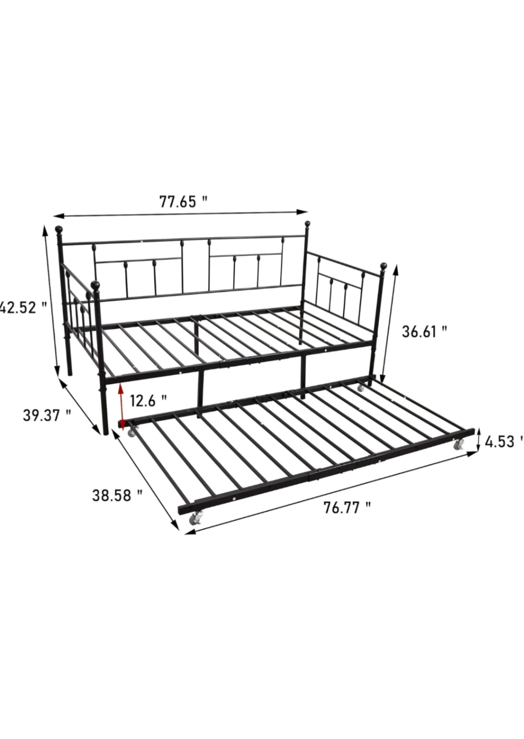 Black Metal Daybed with Trundle - photo 4