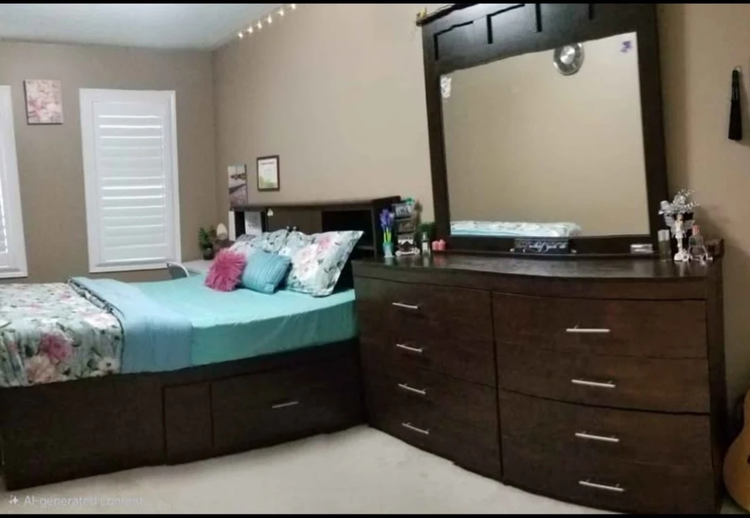 Dresser with Mirror and Matching Bed Frame with Drawers