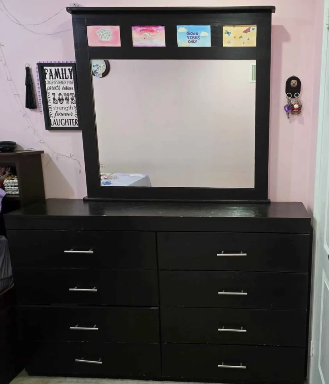 Dresser with Mirror and Matching Bed Frame with Drawers - photo 2