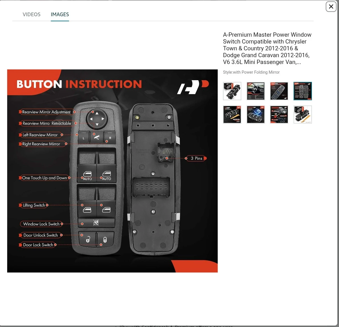 Master Power Window Switch for Jeep, Dodge, Chrysler - 0+3 Pin - photo 2