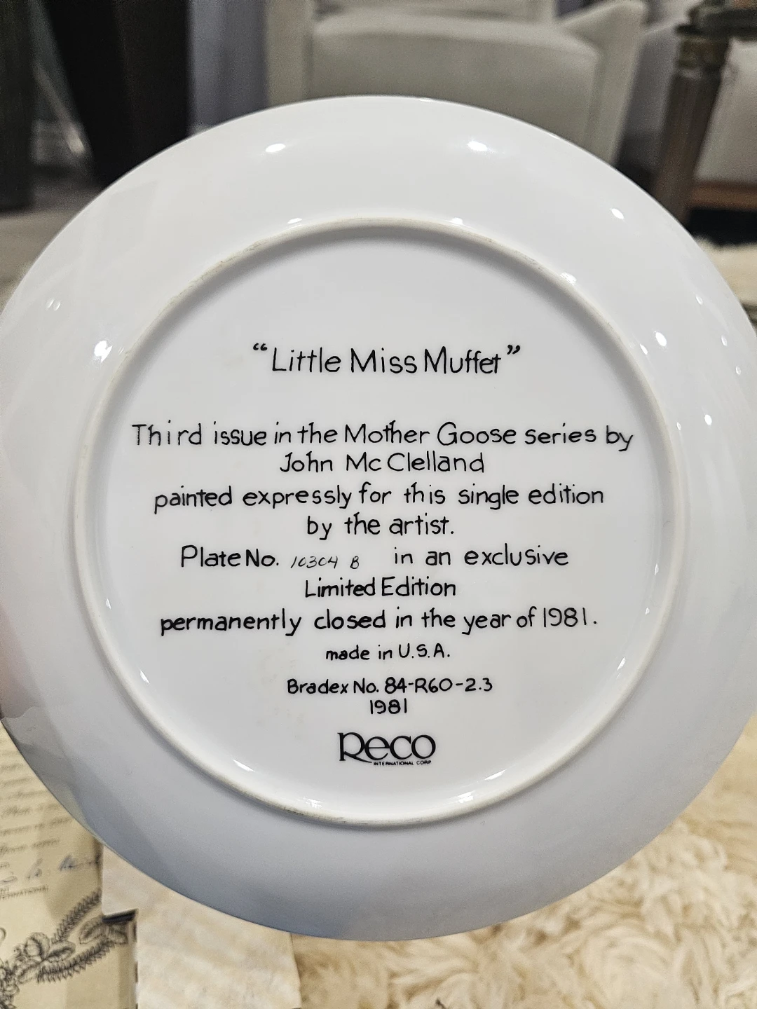 Reco "Little Miss Muffet" Collector Plate by John McClelland - photo 4