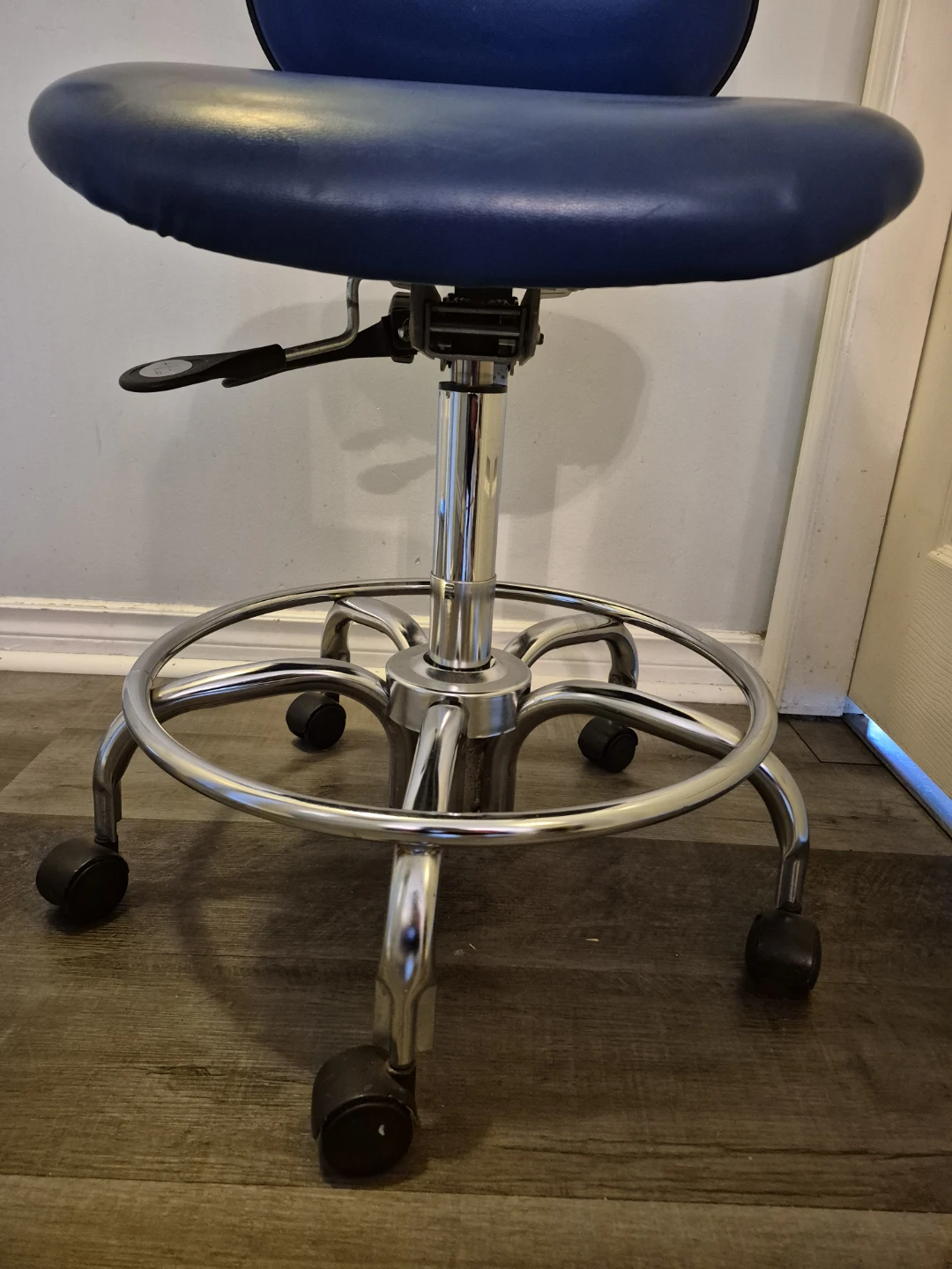 Blue Rolling Stool Chair with Backrest - photo 3