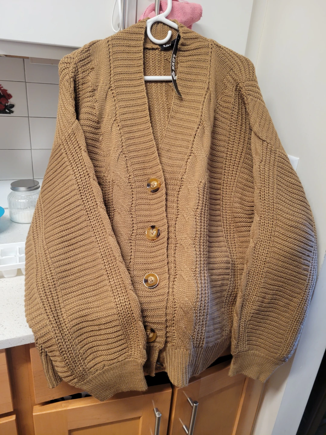 LOVE 83 Women's 1XL Brown Cable Knit Cardigan