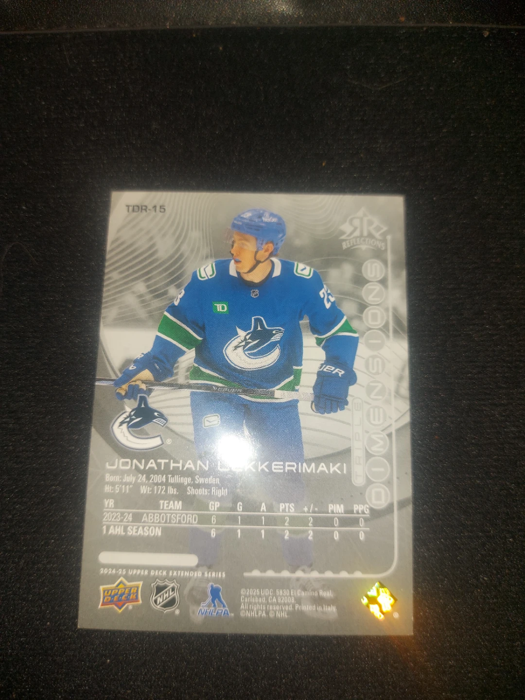 Jonathan Lekkerimaki 2023-24 Upper Deck Reflections Hockey Card - photo 2
