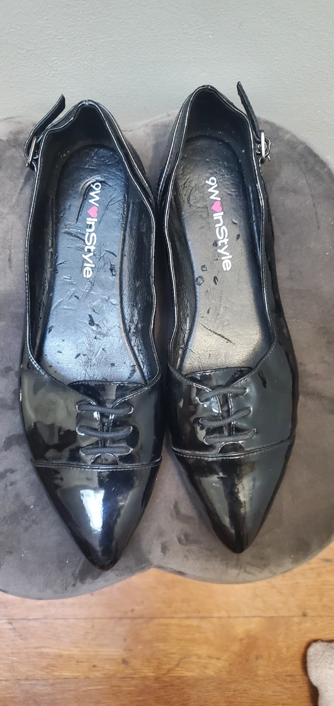 9 West Style Black Patent Pointed Toe Flats Women's Shoes - photo 5