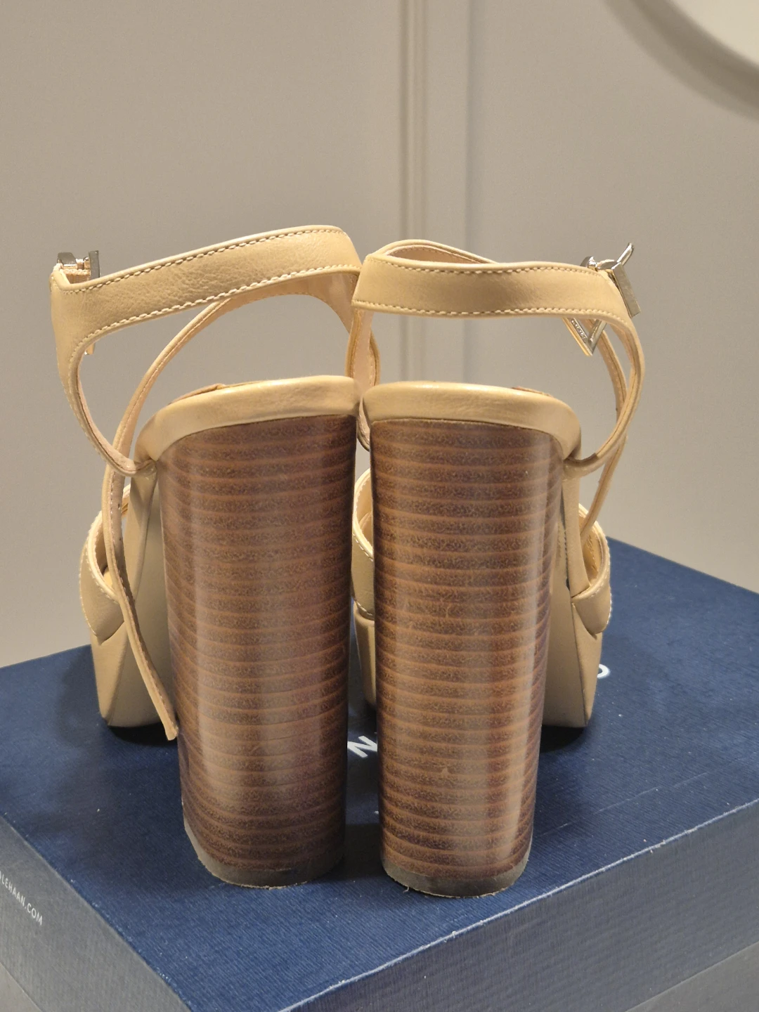 Beige Platform Heeled Sandals Size 6 - photo 3