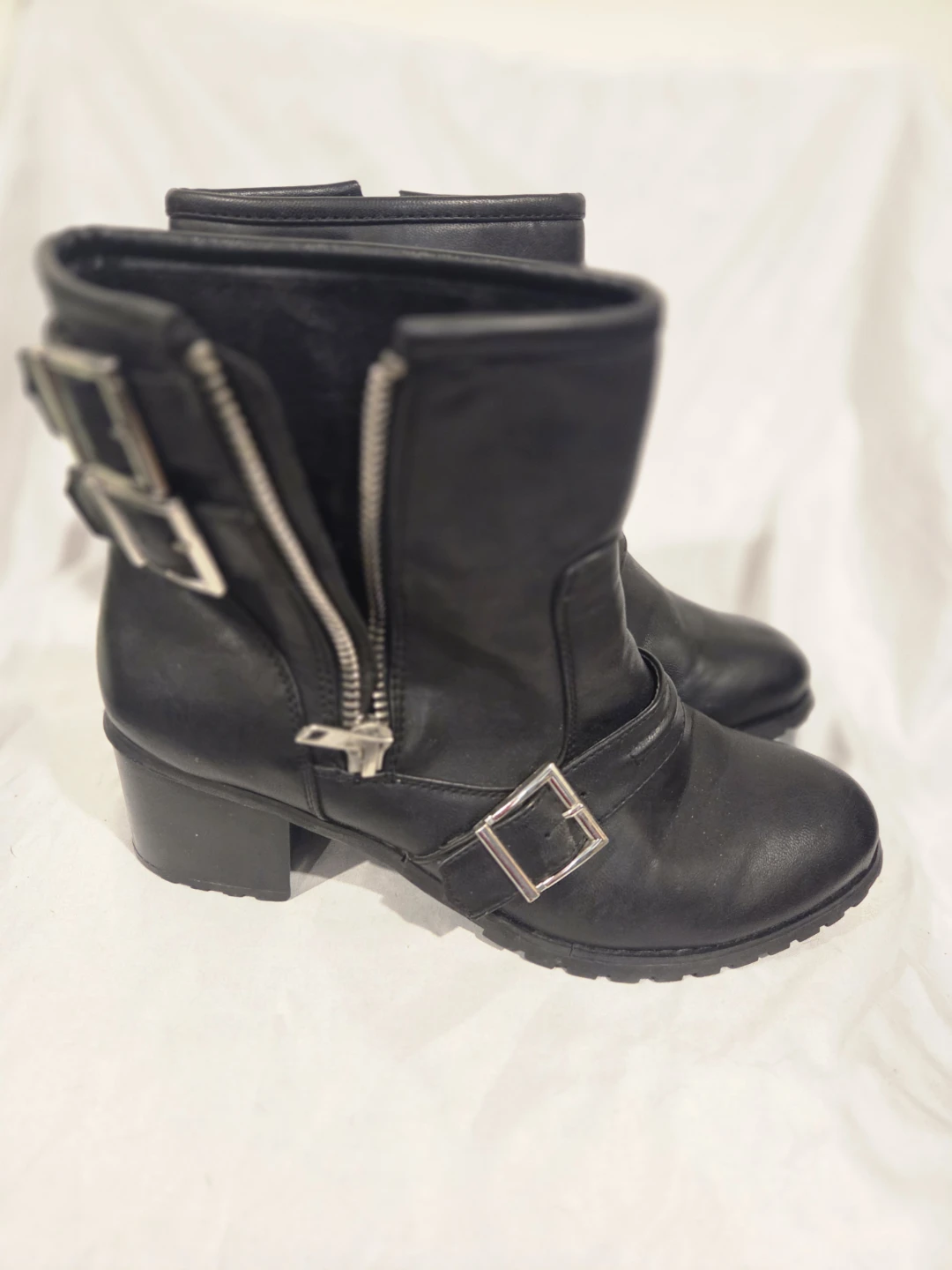 Black Ankle Boots with Buckles and Zippers - photo 2