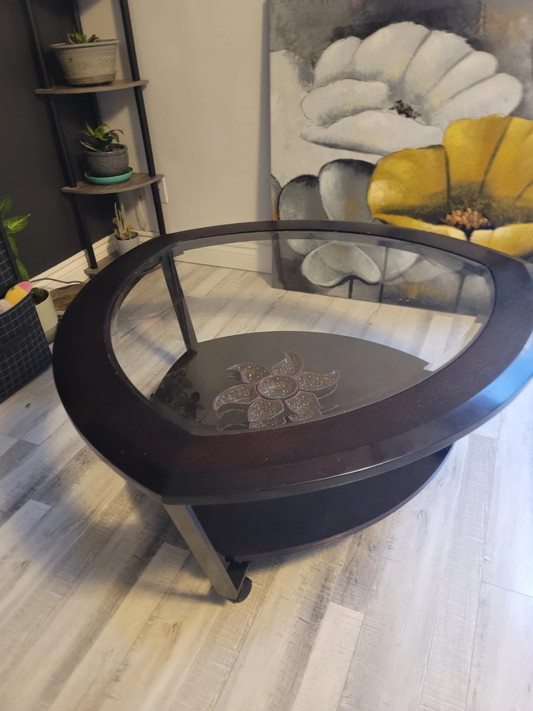 Dark Wood Coffee Table with Glass Top - photo 2