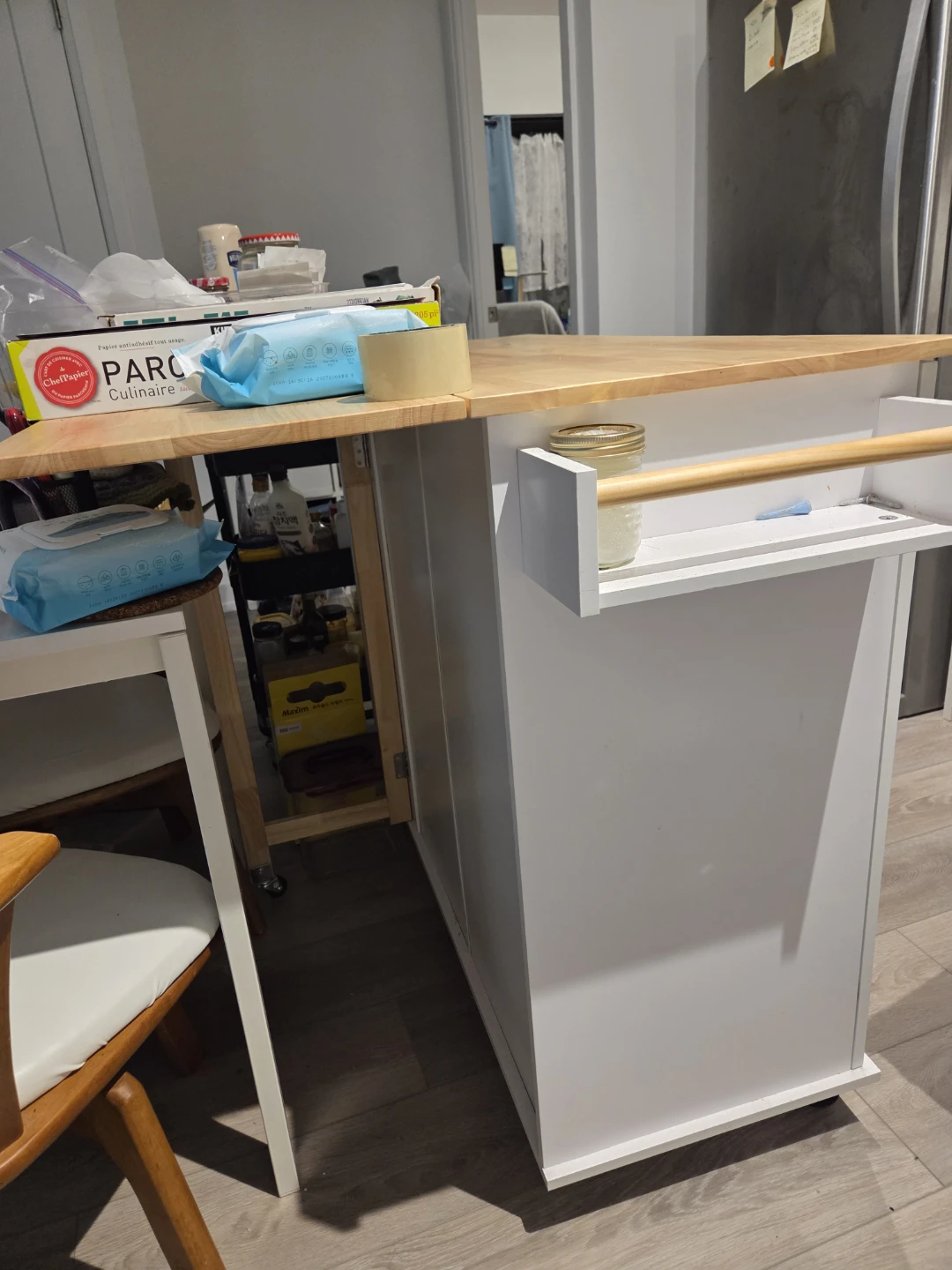 White Kitchen Island Cart with Butcher Block Top