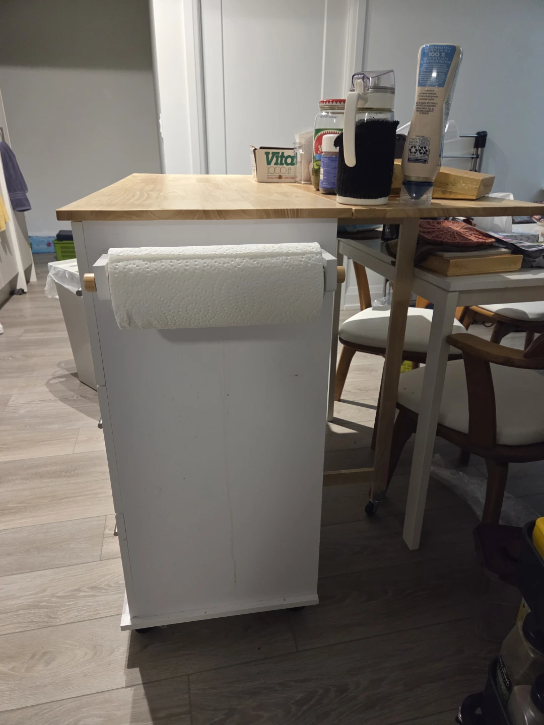 White Kitchen Island Cart with Butcher Block Top - photo 3