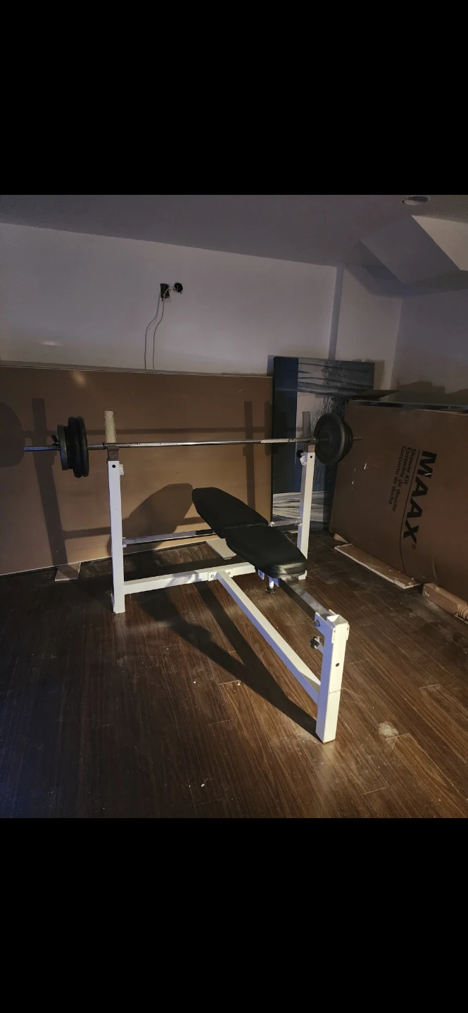 Adjustable Weight Bench with Barbell and Weights