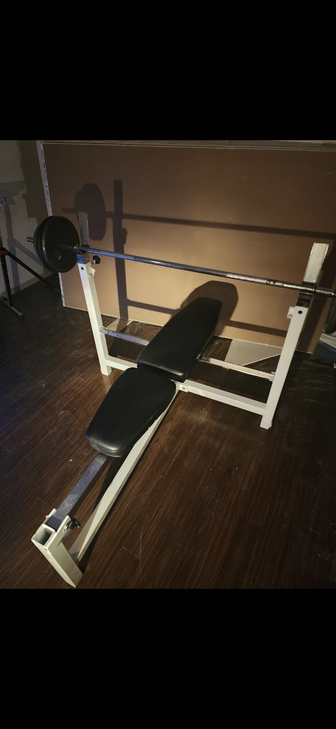 Adjustable Weight Bench with Barbell and Weights - photo 2
