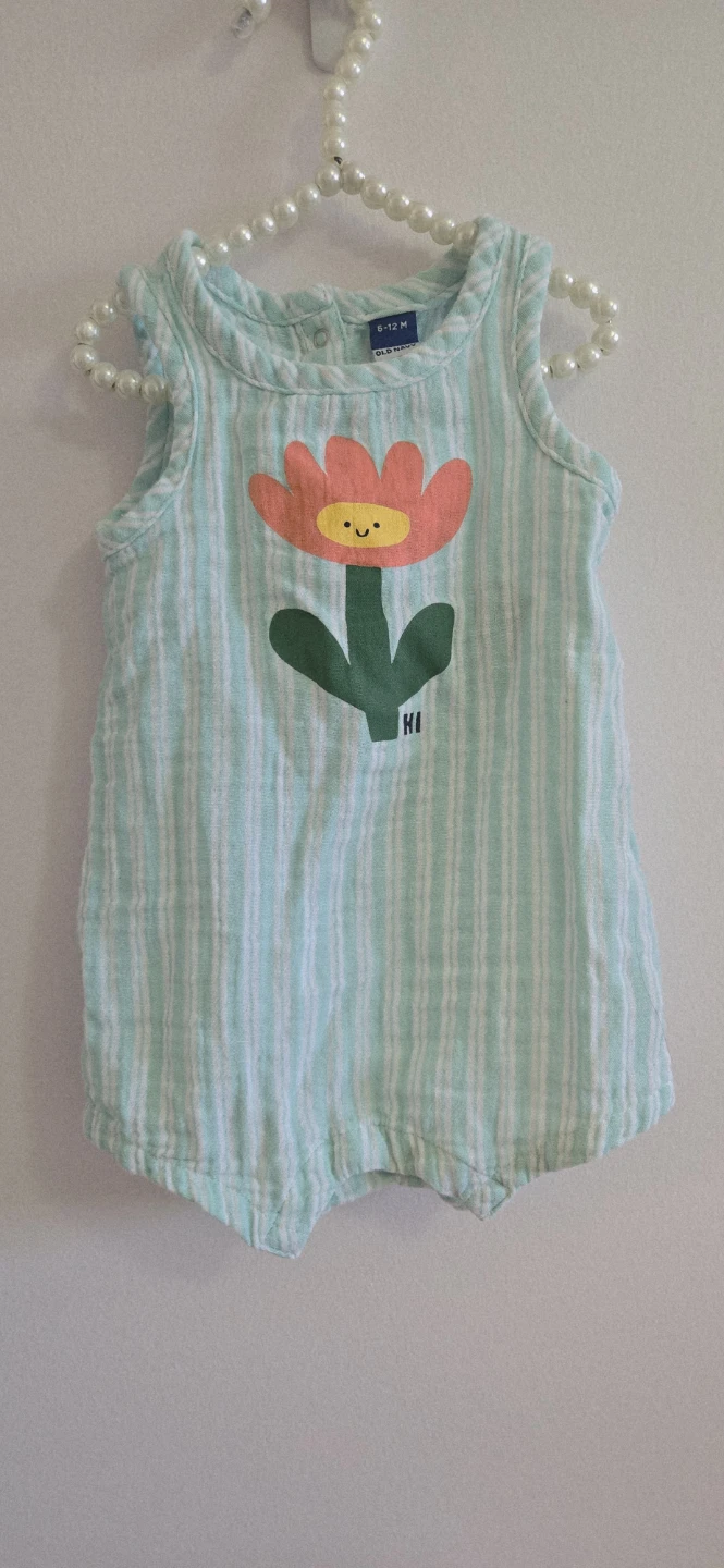 Old Navy Baby Girl Striped Flower Romper 6-12M - photo 2