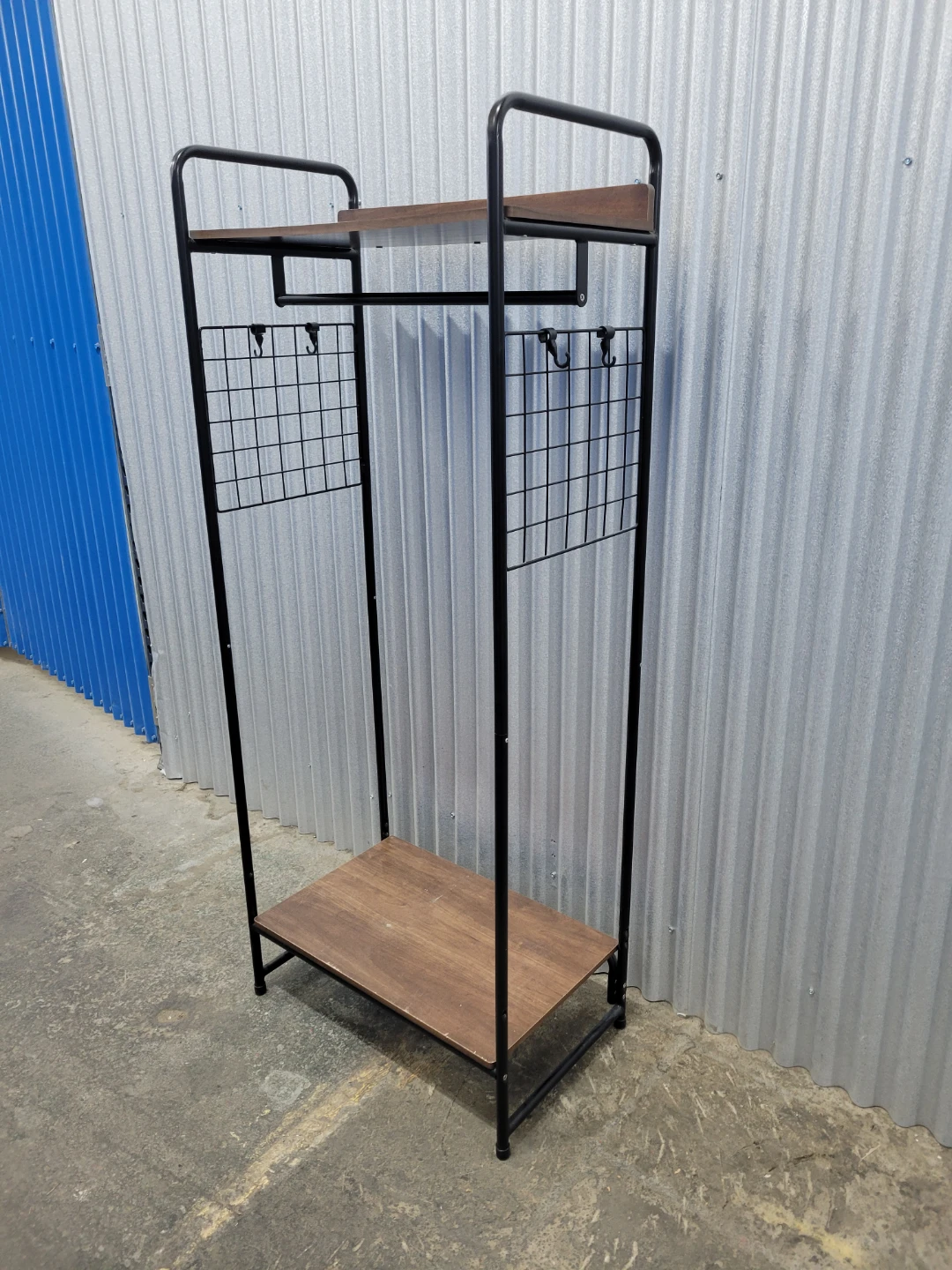 Black Metal Garment Rack with Wood Shelves - photo 2
