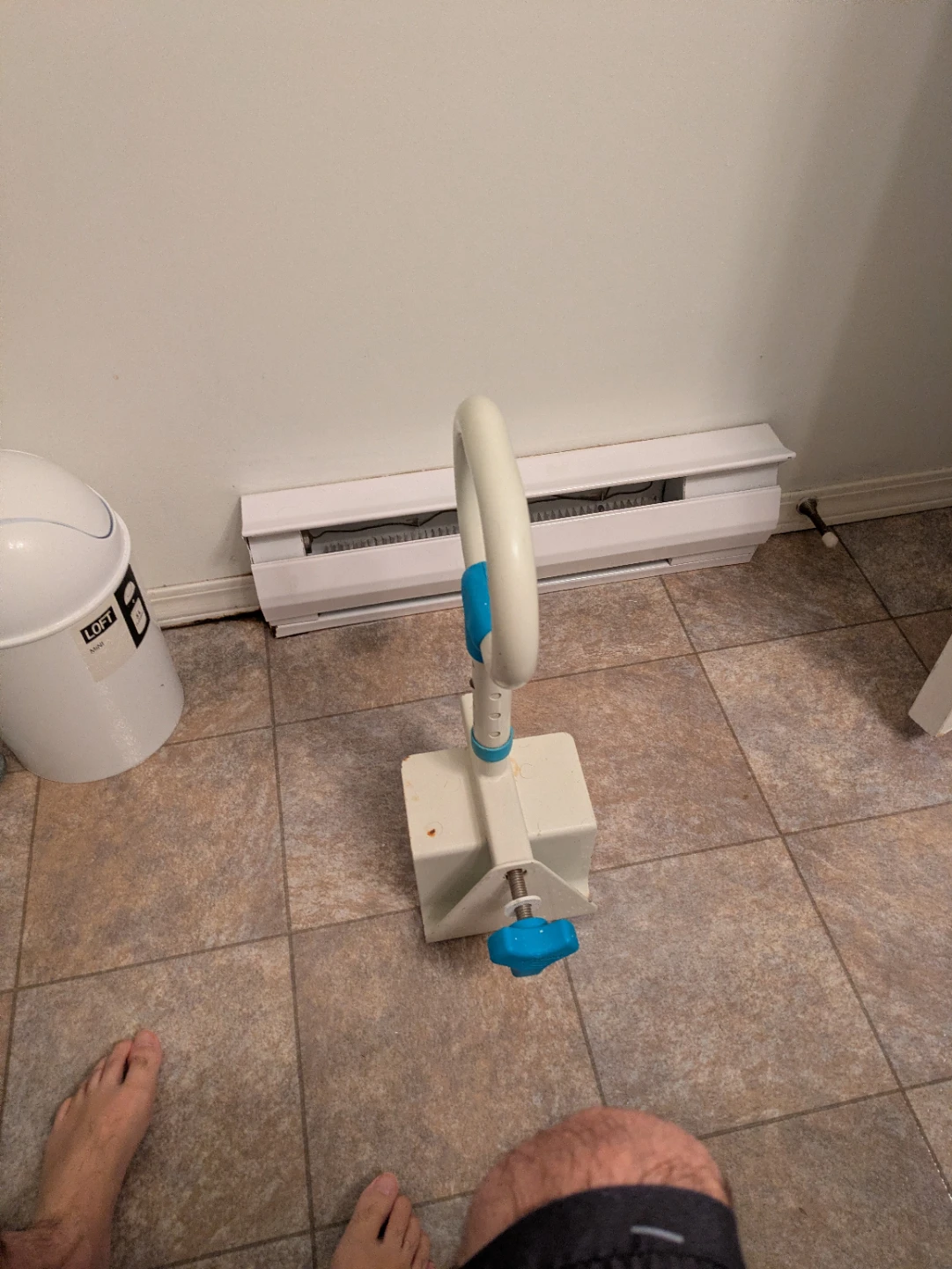 White and Blue Bathroom Aid Grab Bar