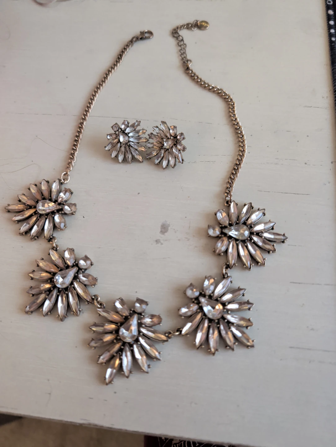 Crystal Flower Necklace and Earring Set