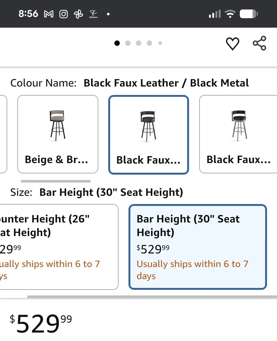 3 Black Leather Bar Stool - Bar Height (30" Seat) - photo 2
